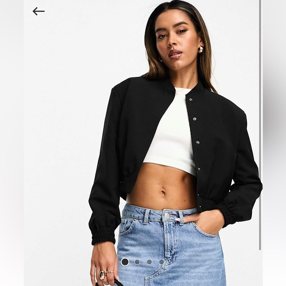 Tailored bomber jacket with strong shoulder in black